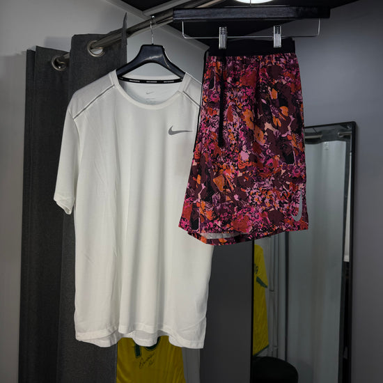 NIKE WHITE MILER/RED FLORAL SHORT SET